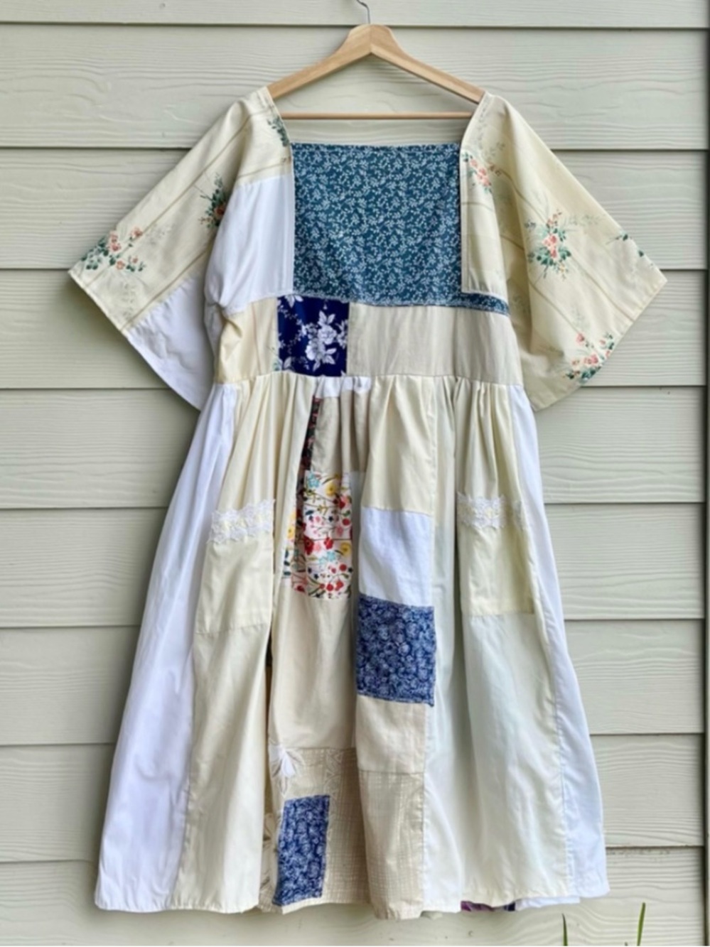 Earth-Toned | Handmade Quilted Patchwork Dress SKU 05216 One Size Fits All - Picture 3 of 11
